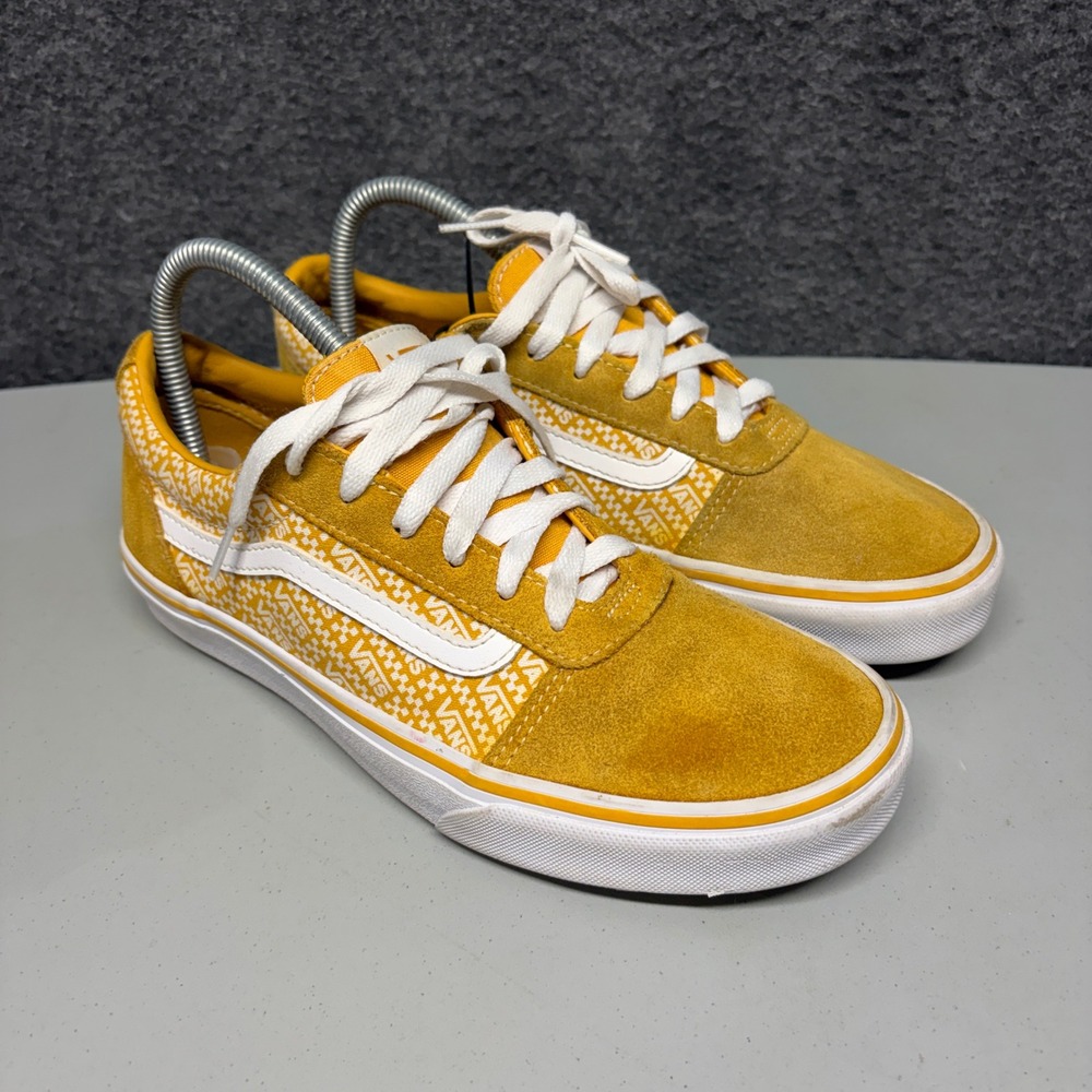 Vans Ward Mustard Yellow Logo Checkerboard Suede Low Top Sneakers Kids Size 6.5Y